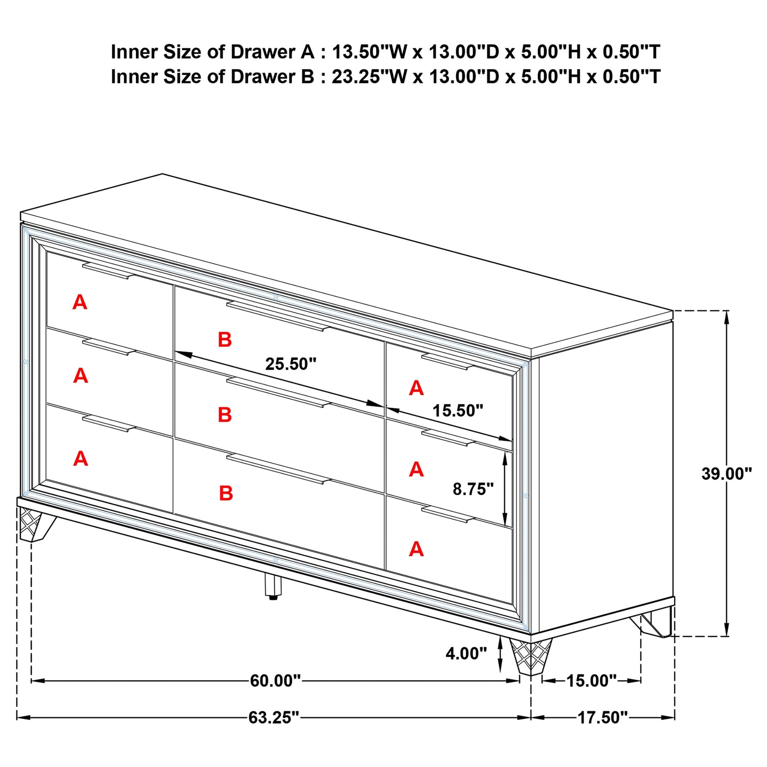 Marmore 9-drawer Dresser Cabinet White - Home Elegance USA