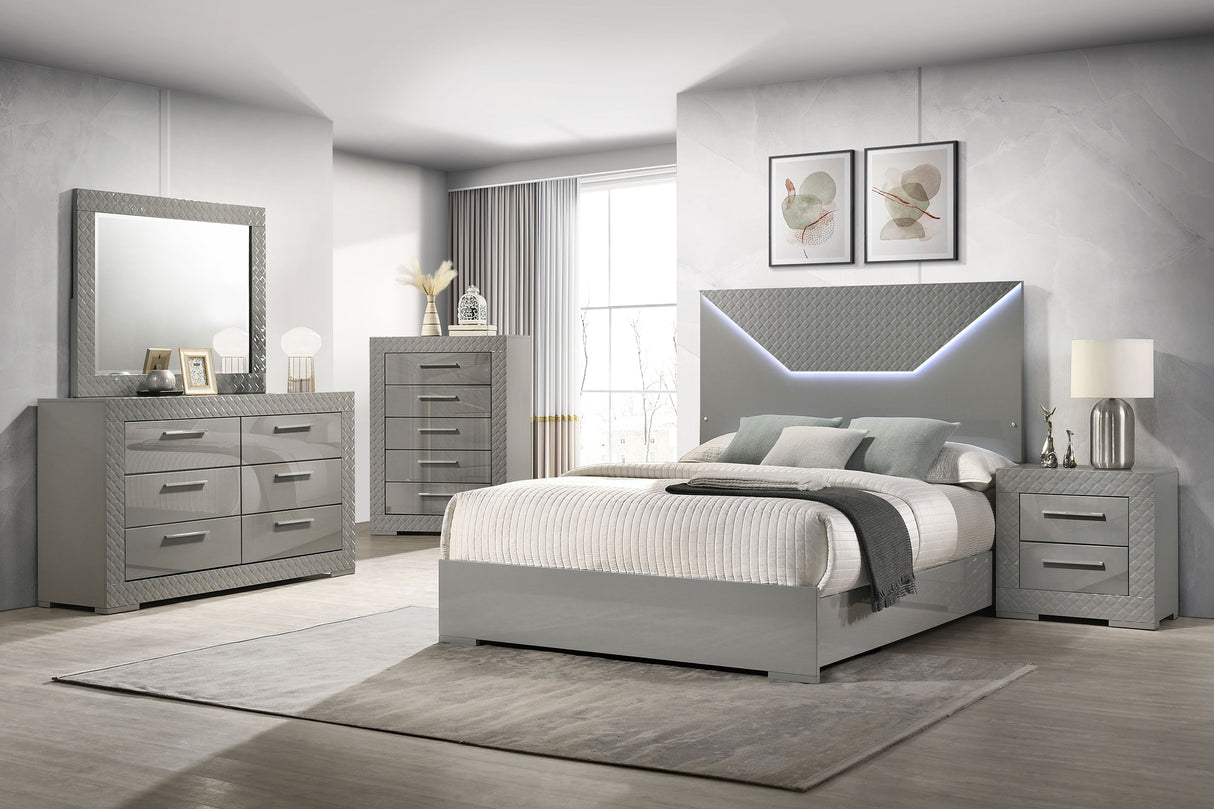 Ives 5-piece Eastern King Bedroom Set Grey High Gloss - sold by Home Elegance USA