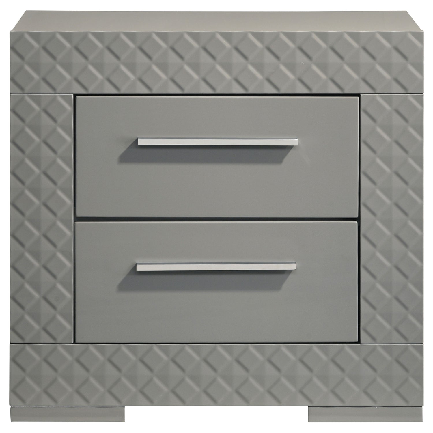 Ives 2-drawer Nightstand Bedside Table Grey High Gloss - Home Elegance USA