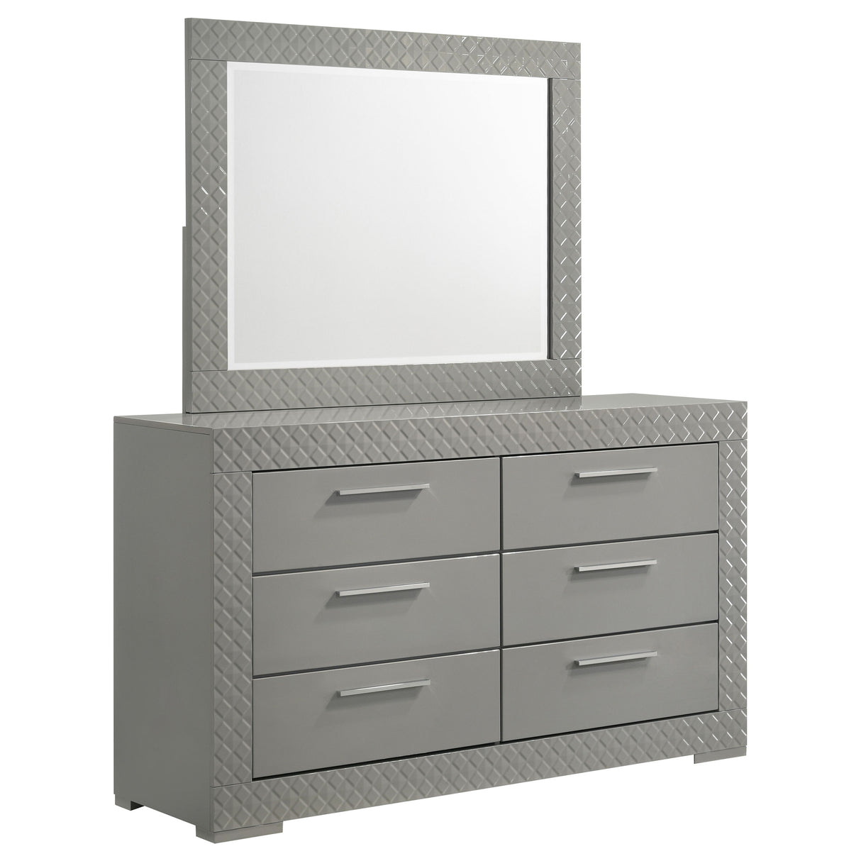 Ives 6-drawer Dresser and Mirror Grey High Gloss - Home Elegance USA