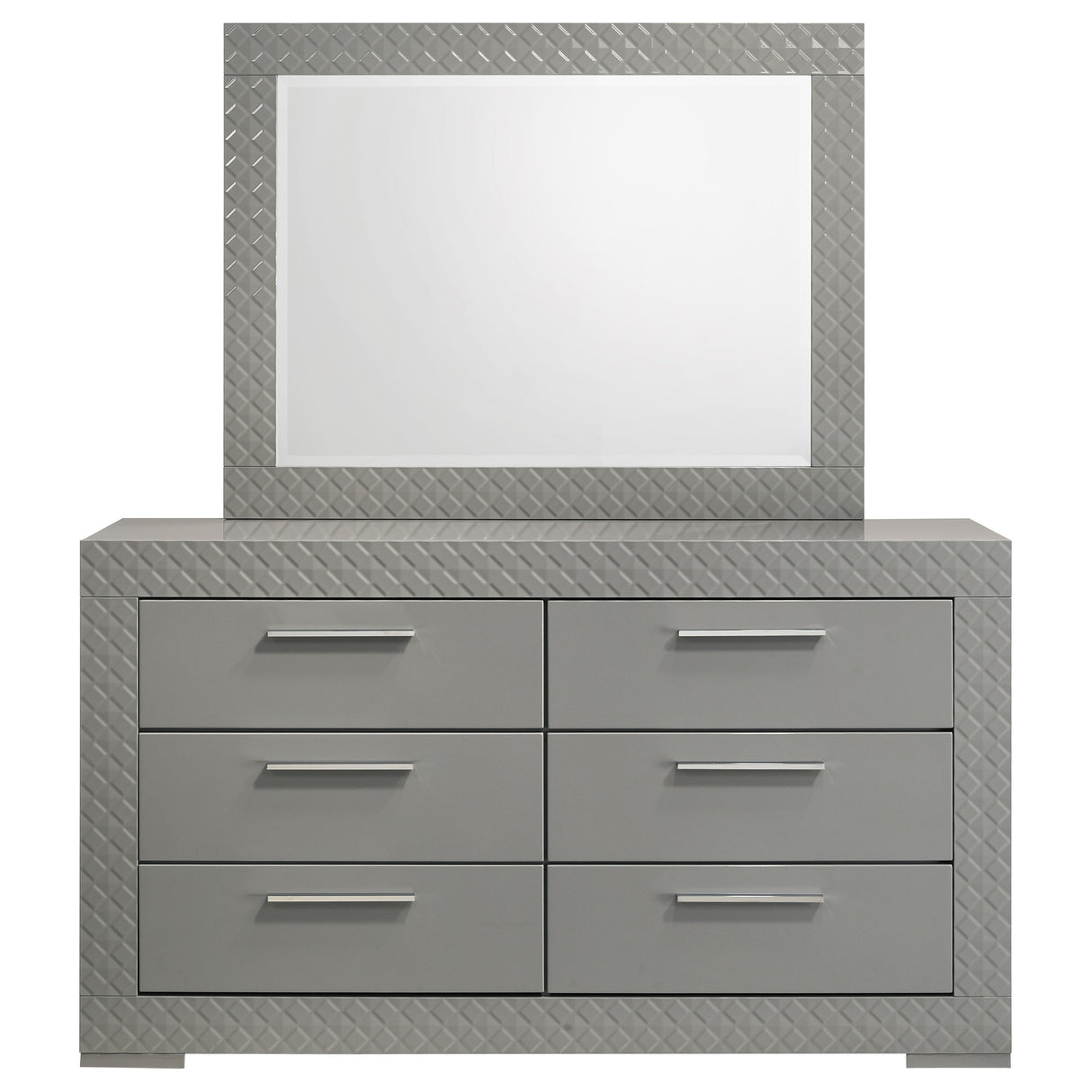 Ives 6-drawer Dresser and Mirror Grey High Gloss - Home Elegance USA