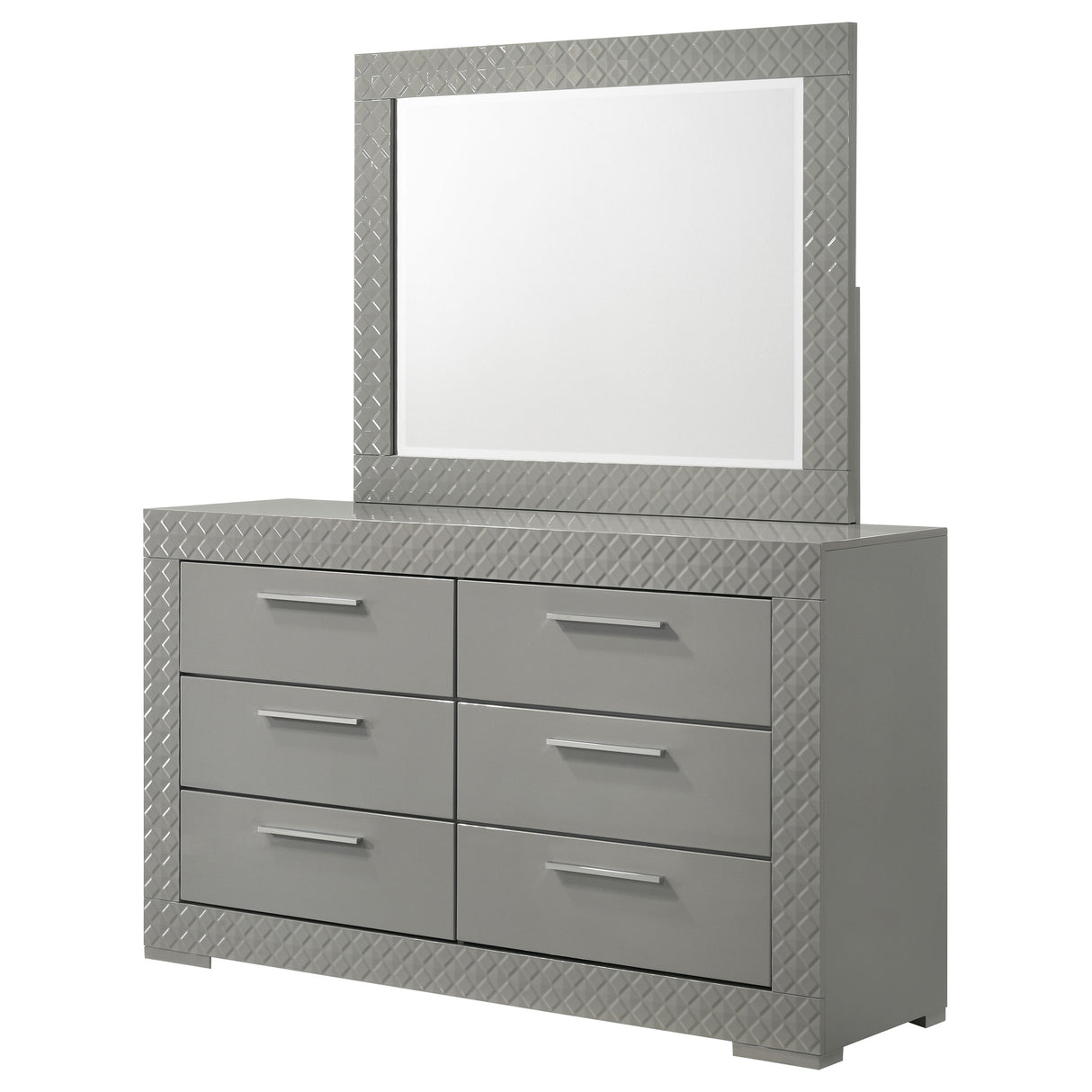 Ives 6-drawer Dresser and Mirror Grey High Gloss - Home Elegance USA