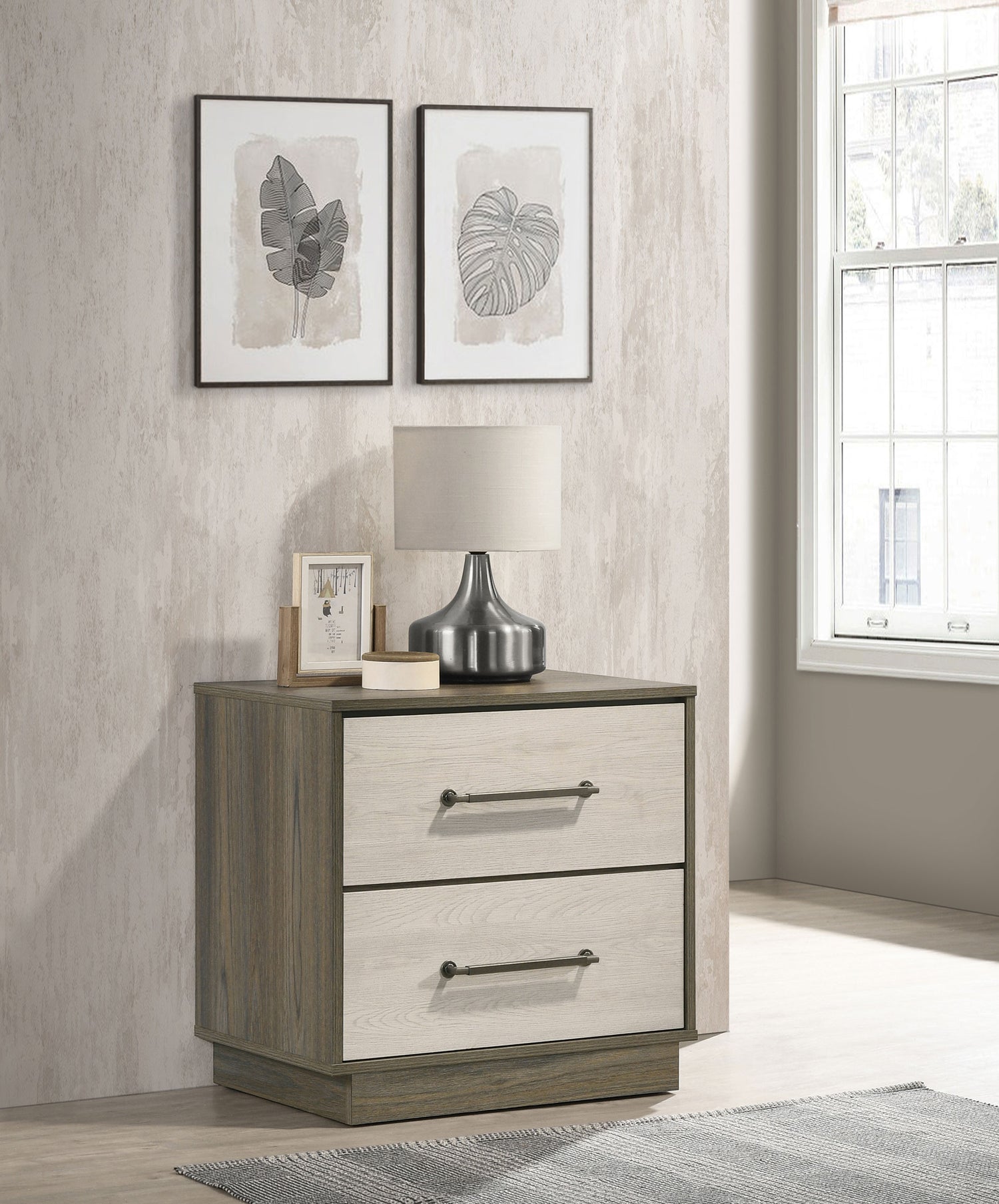 Fenwick 2-drawer Nightstand Bedside Table Grey Oak - Home Elegance USA