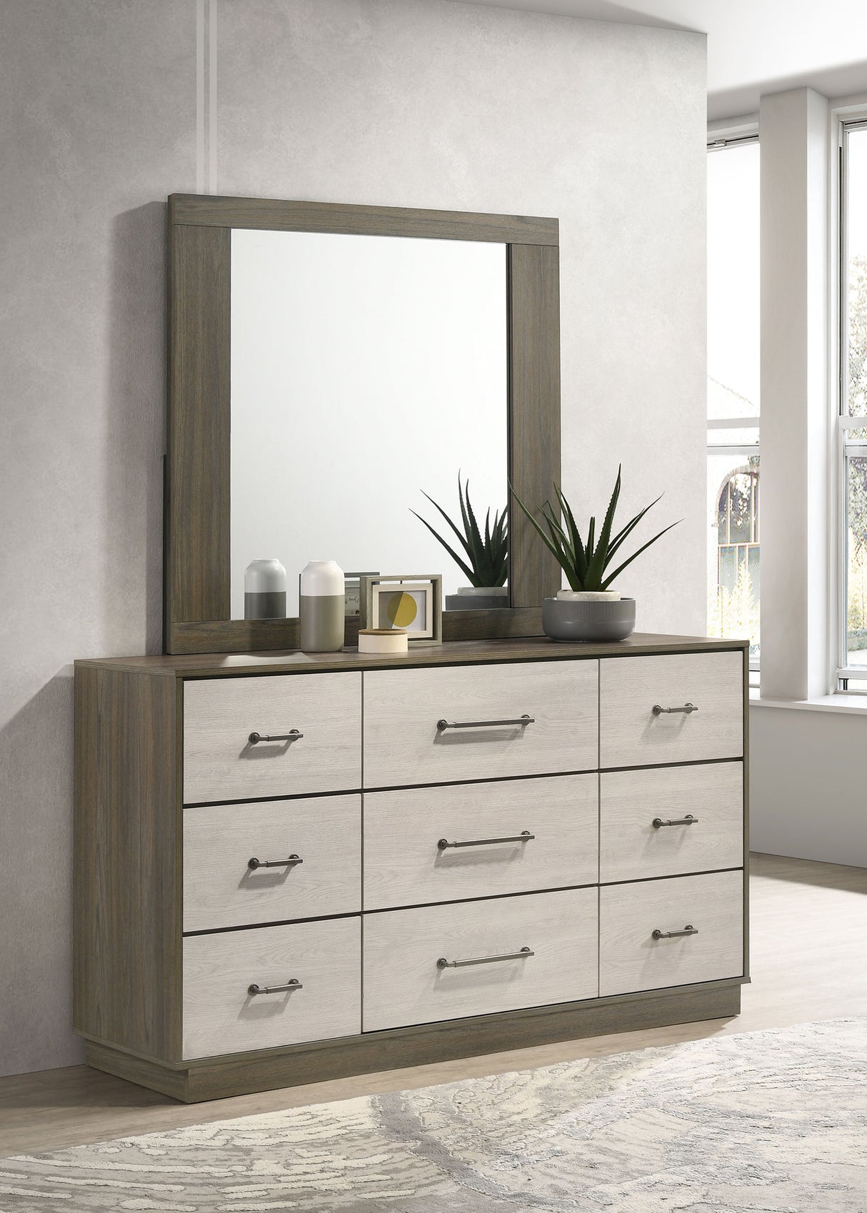 Fenwick 9-drawer Dresser with Mirror Grey Oak - Home Elegance USA