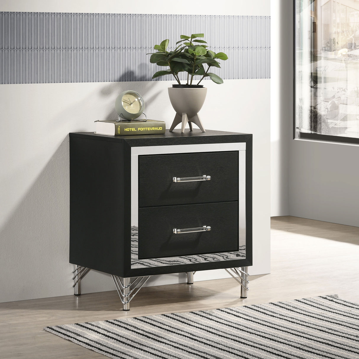 Lucia 2-drawer Nightstand Bedside Table Black - Home Elegance USA