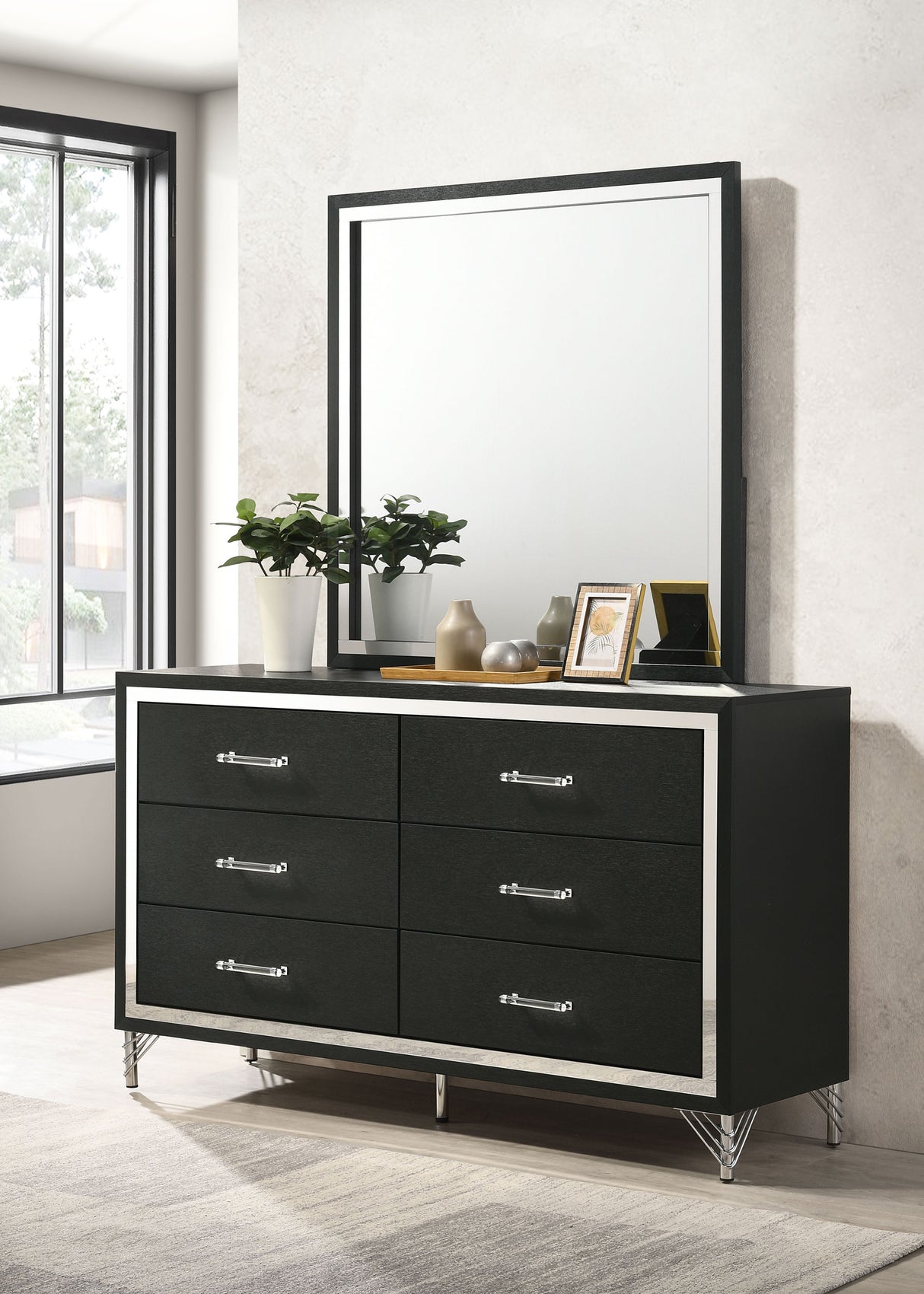 Lucia 6-drawer Dresser and Mirror Black - Home Elegance USA