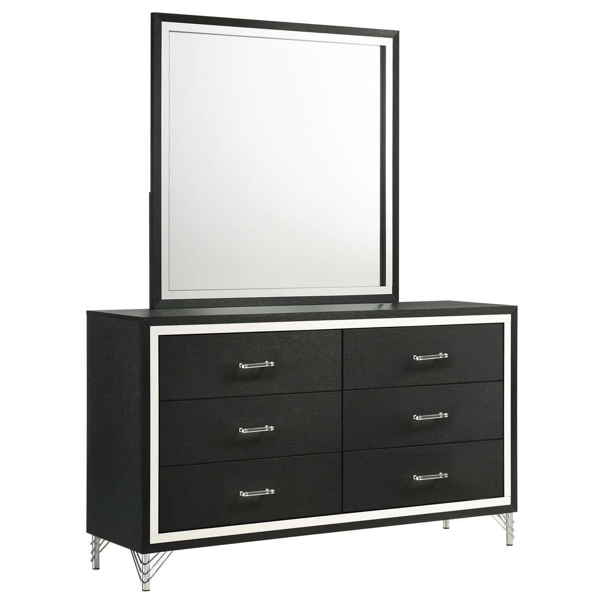 Lucia 6-drawer Dresser and Mirror Black - Home Elegance USA