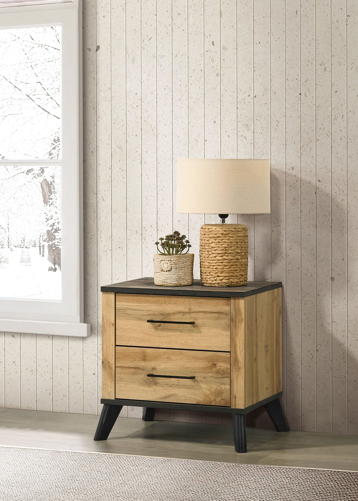 Kaywood 2-drawer Nightstand Bedside Table Natural Pine - Home Elegance USA