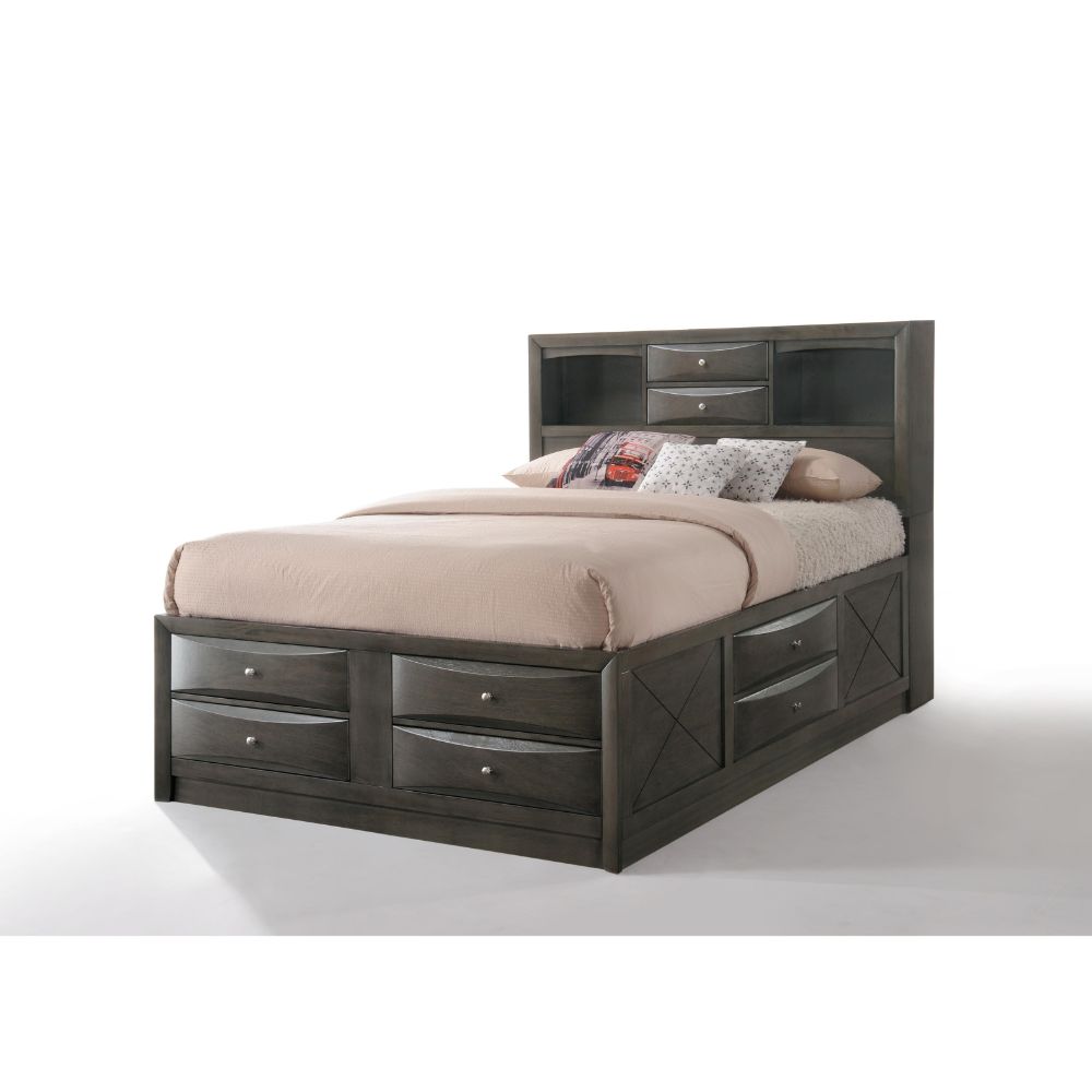 Acme - Ireland EK Bed W/Storage 22696EK Gray Oak Finish