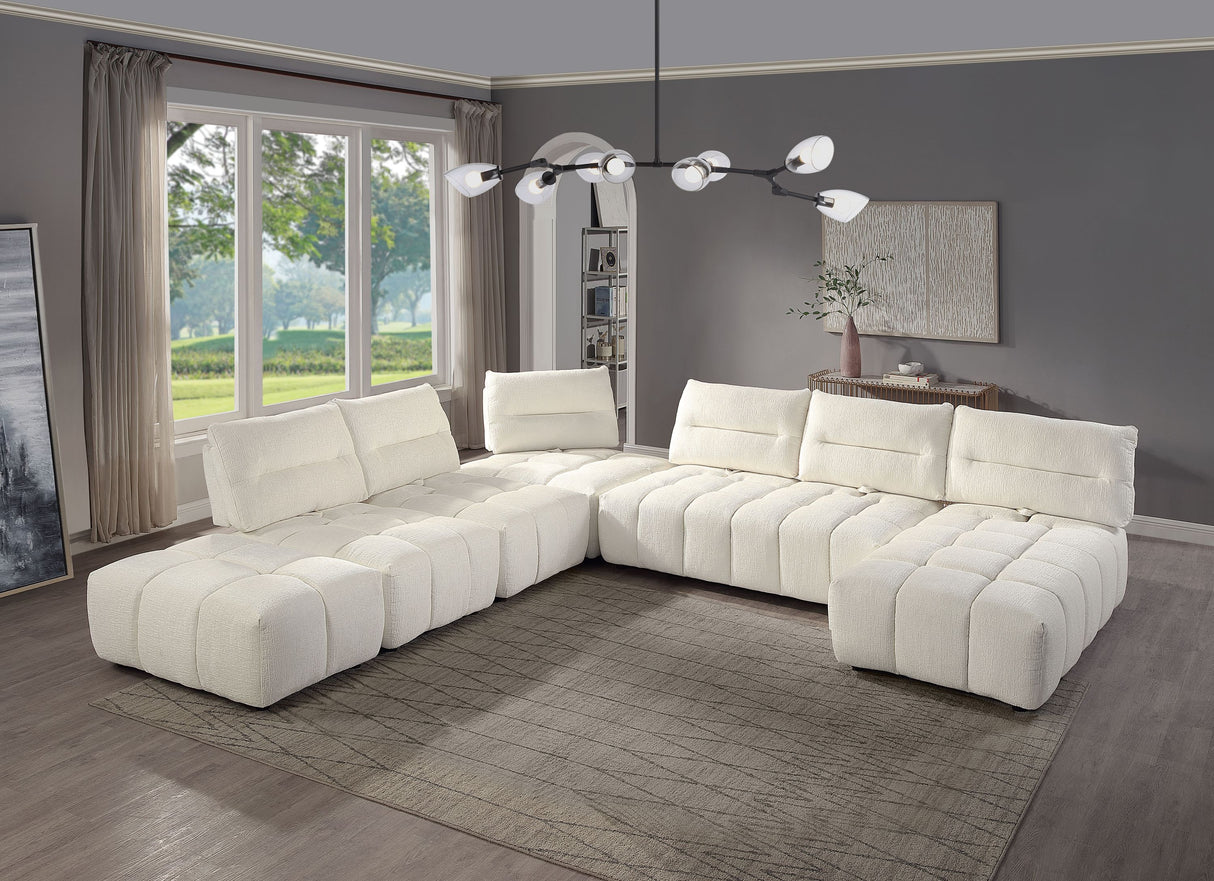 Loanna Beige Linen Modular Sectional with Chaise and Ottoman Modular (Adjustable Seat Back)