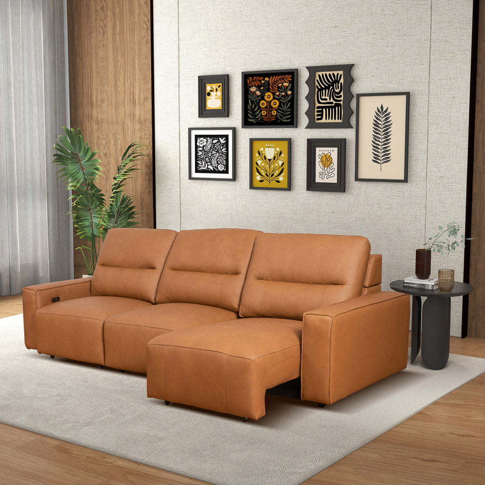 Grant Triple PWR Convertible Sofa - Cognac Leather - sold by Home Elegance USA