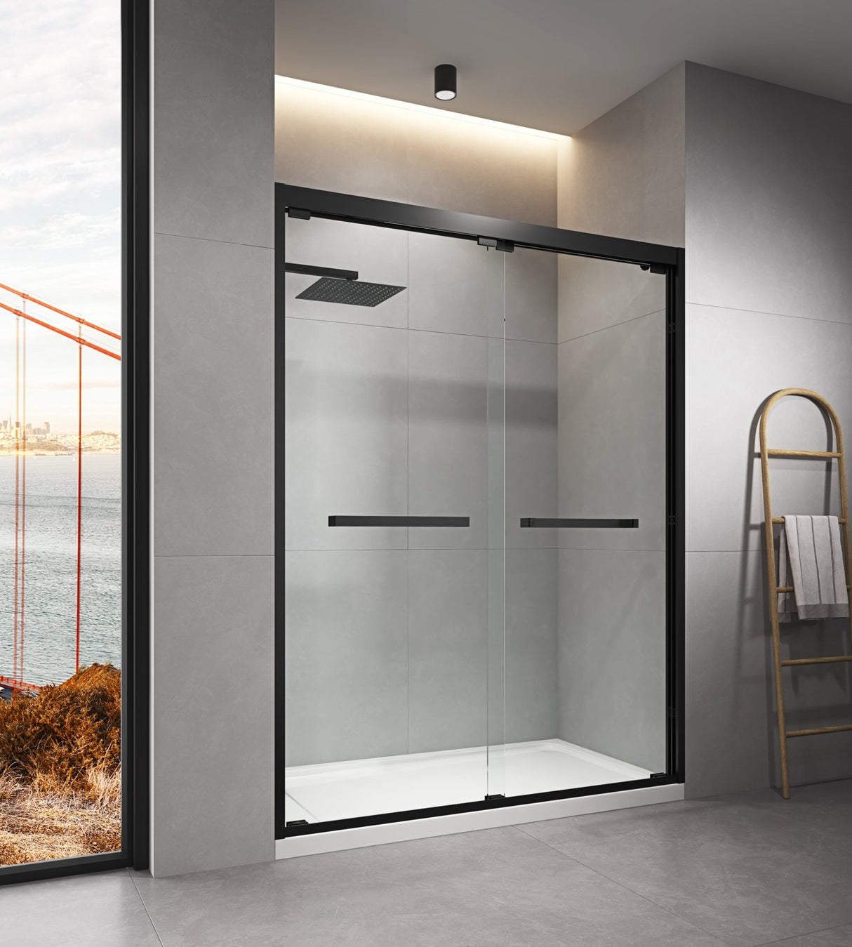 60 in. W x 76 in. HSliding Framed Shower Door in Black Finish with Clear Glass | Home Elegance USA