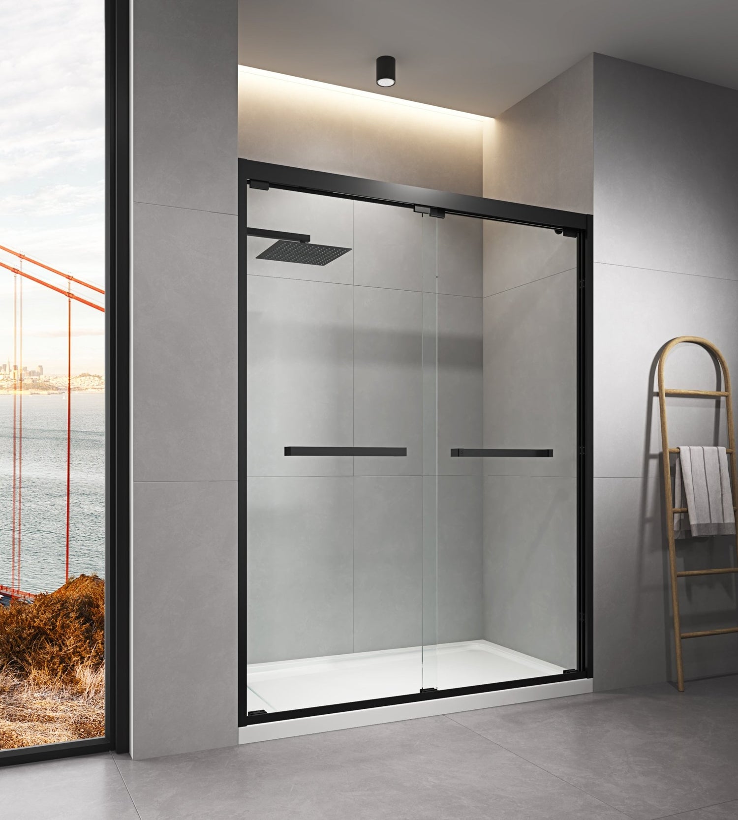 60 in. W x 76 in. HSliding Framed Shower Door in Black Finish with Clear Glass | Home Elegance USA