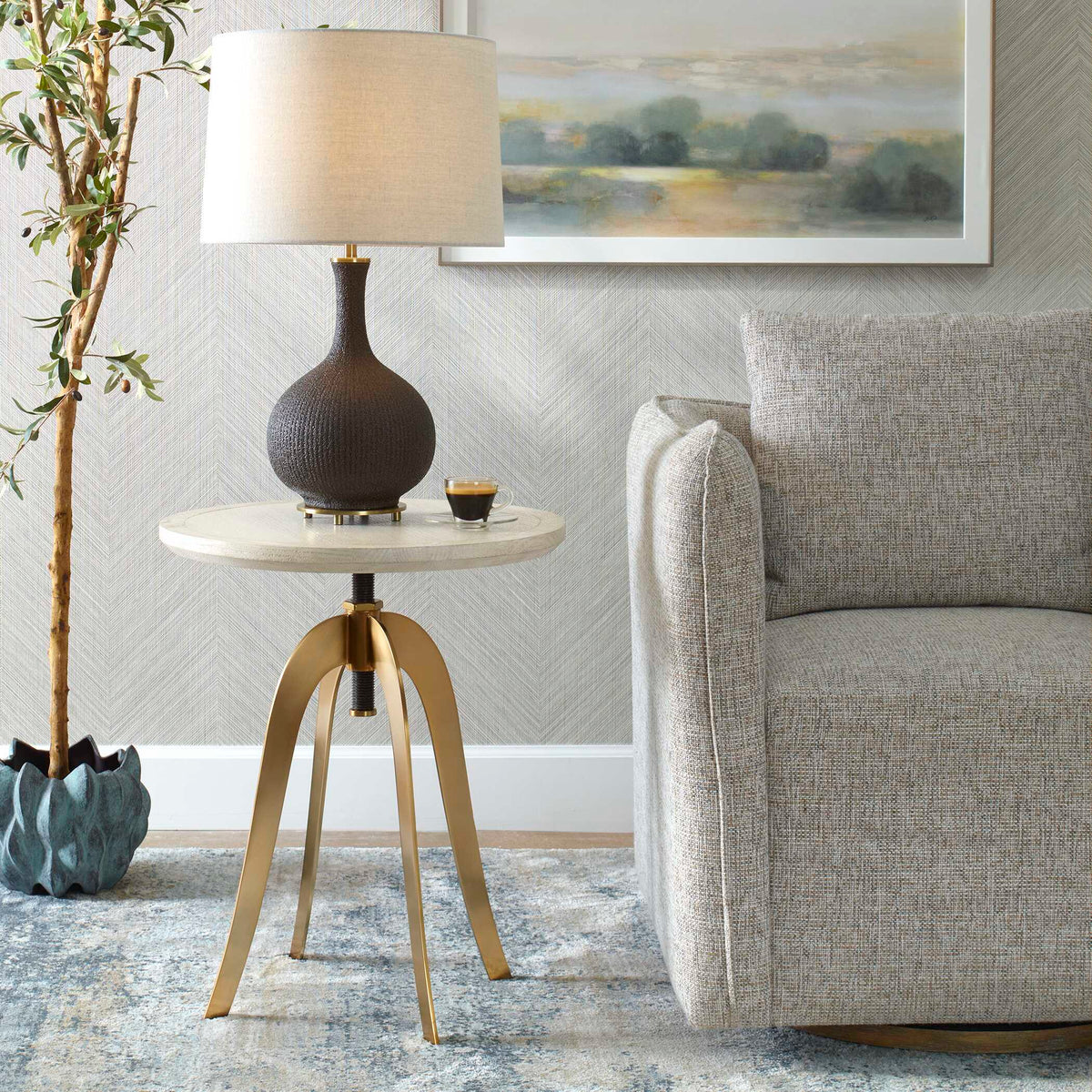 Alice Oak Adjustable Accent Table - Gold by Uttermost - View 3
