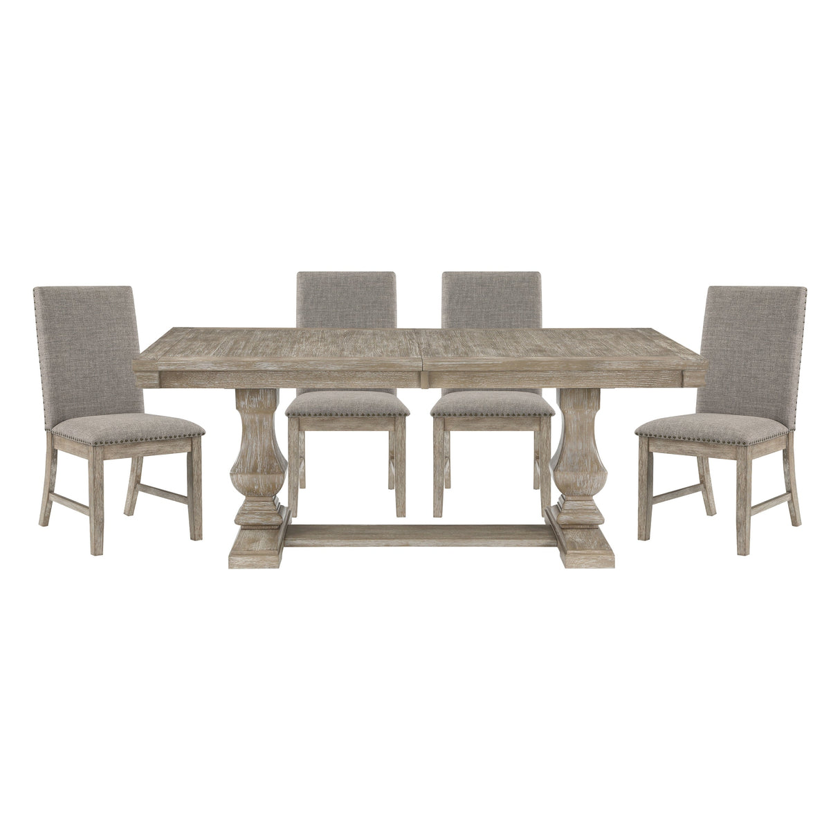 Traditional Style 5pc Dining Set Table with Extension Leaf and 4x Side Chairs Brownish Gray Finish Wooden Dining Kitchen Furniture - sold by Home Elegance USA