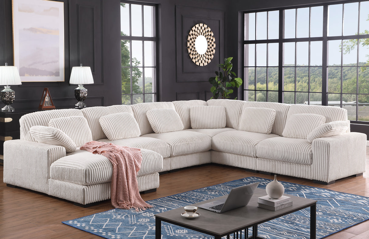 Nadine 155.5'W Beige Corduroy Modular Corner Sectional Sofa with Left-Facing Chaise