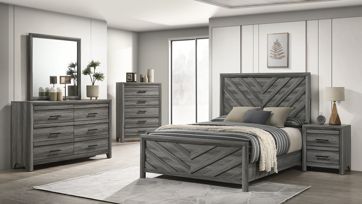 Denver Modern Style 5 Pc Queen Bedroom Set Made with Wood in Gray