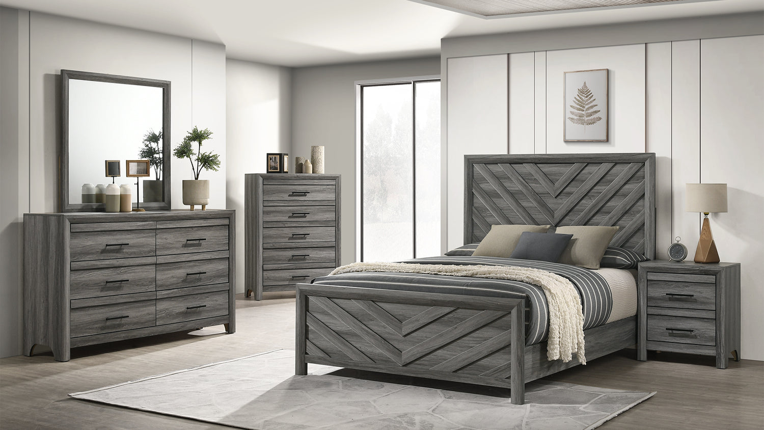 Denver Modern Style 5 Pc Twin Bedroom Set Made with Wood in Gray