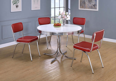 Retro 5 - piece Round Dining Set Glossy White and Red | Coaster | Home Elegance USA
