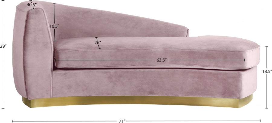 Julian Velvet Chaise Lounge In Pink - 620Pink-Chaise | Meridian - sold by Home Elegance USA