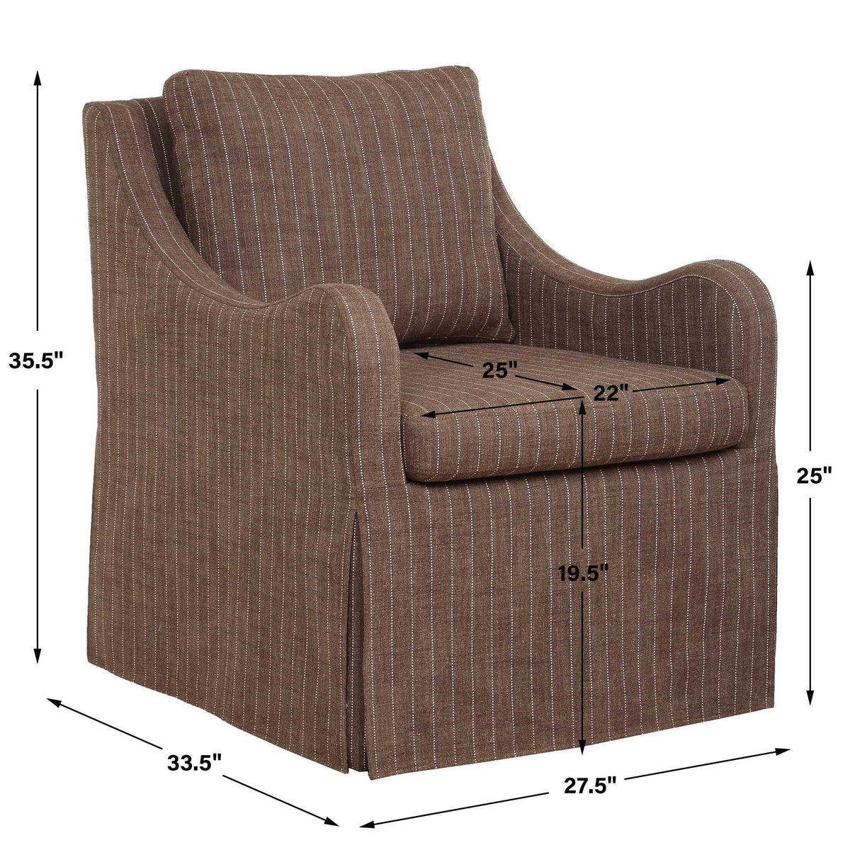 Luisa Pinstripe Swivel Chair - Dark Brown by Uttermost - View 9