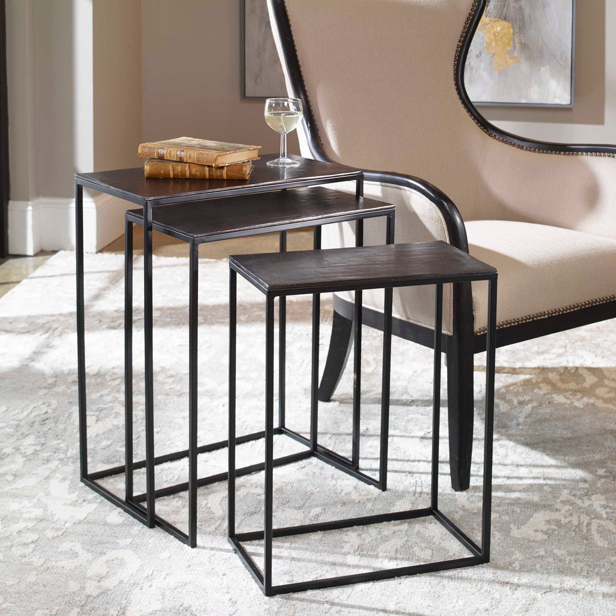 Coreene Iron Nesting Tables (Set of 3) - Black by Uttermost - View 2