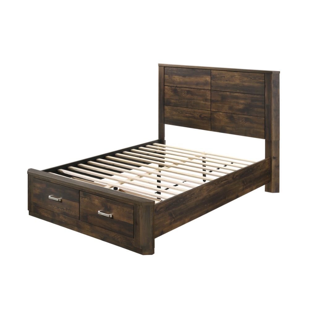 Acme - Elettra Queen Bed W/Storage 24200Q Rustic Walnut Finish