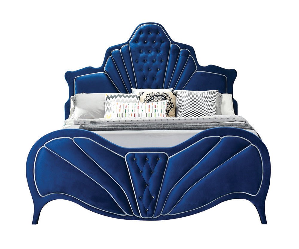 Dante EK Bed 24217EK Blue Velvet | Acme | Home Elegance USA