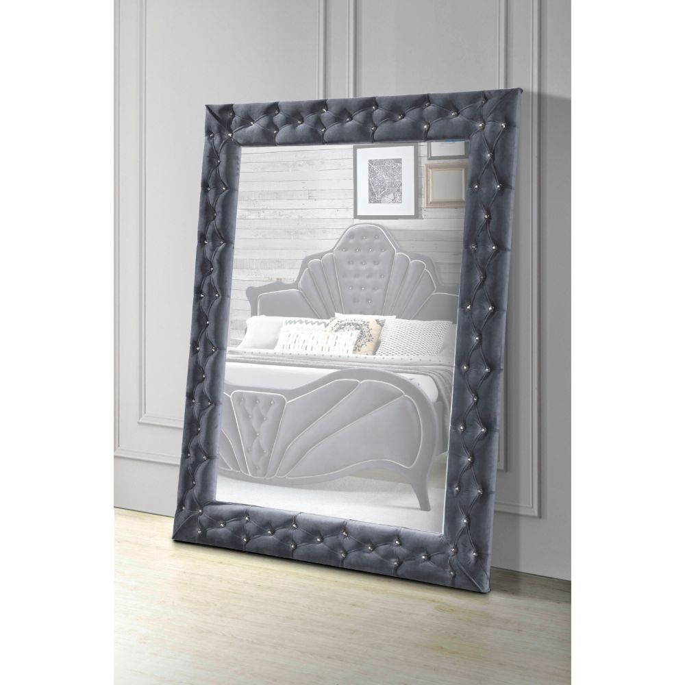 Dante Accent Floor Mirror 24237 Gray Velvet | Acme | Home Elegance USA