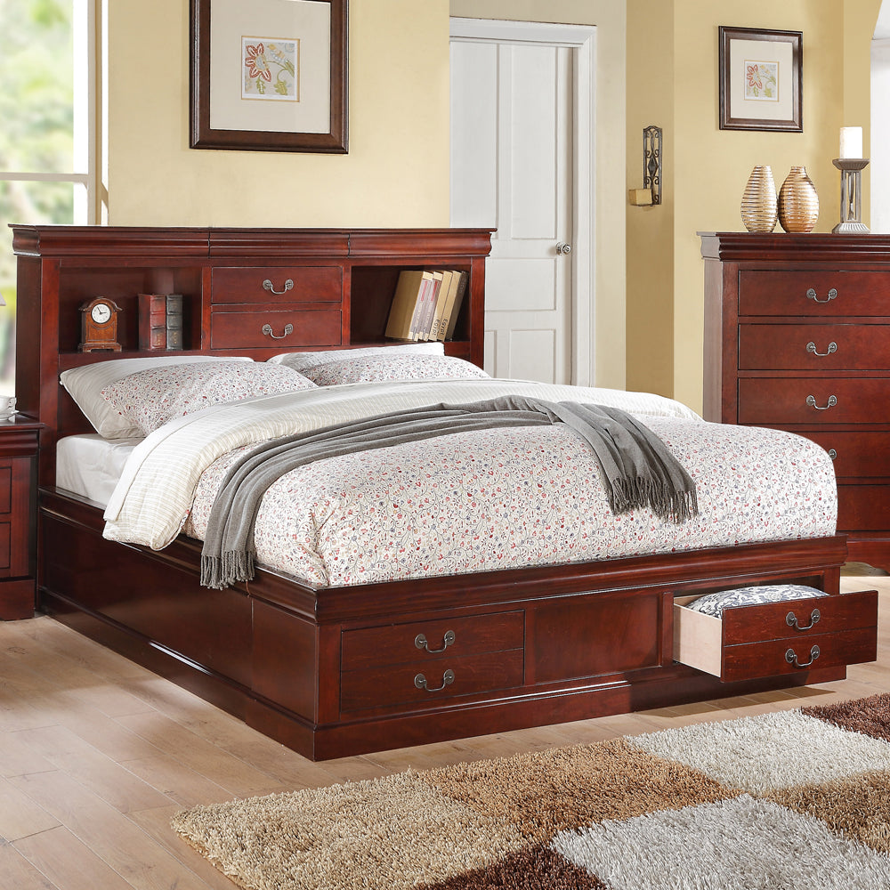 Acme - Louis Philippe III Queen Bed W/Storage 24380Q Cherry Finish