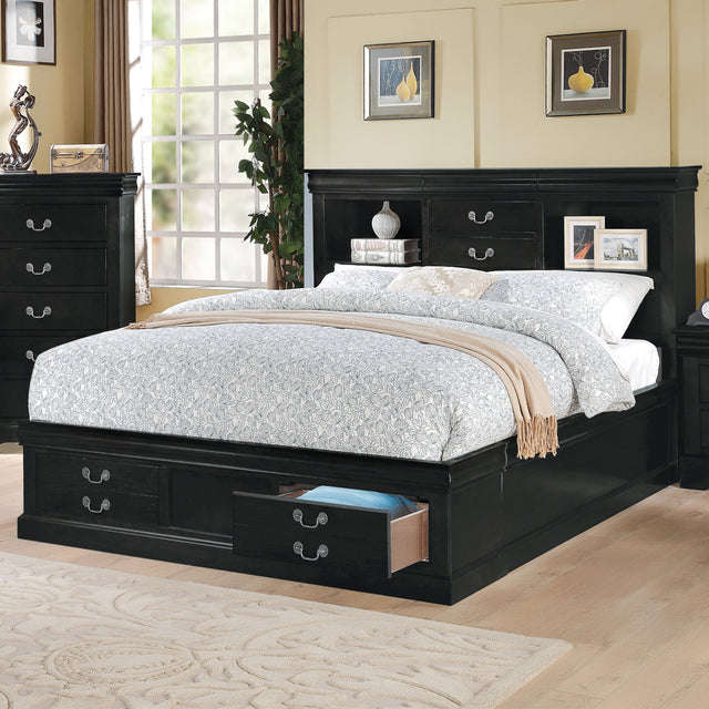 Acme - Louis Philippe III Queen Bed W/Storage 24390Q Black Finish