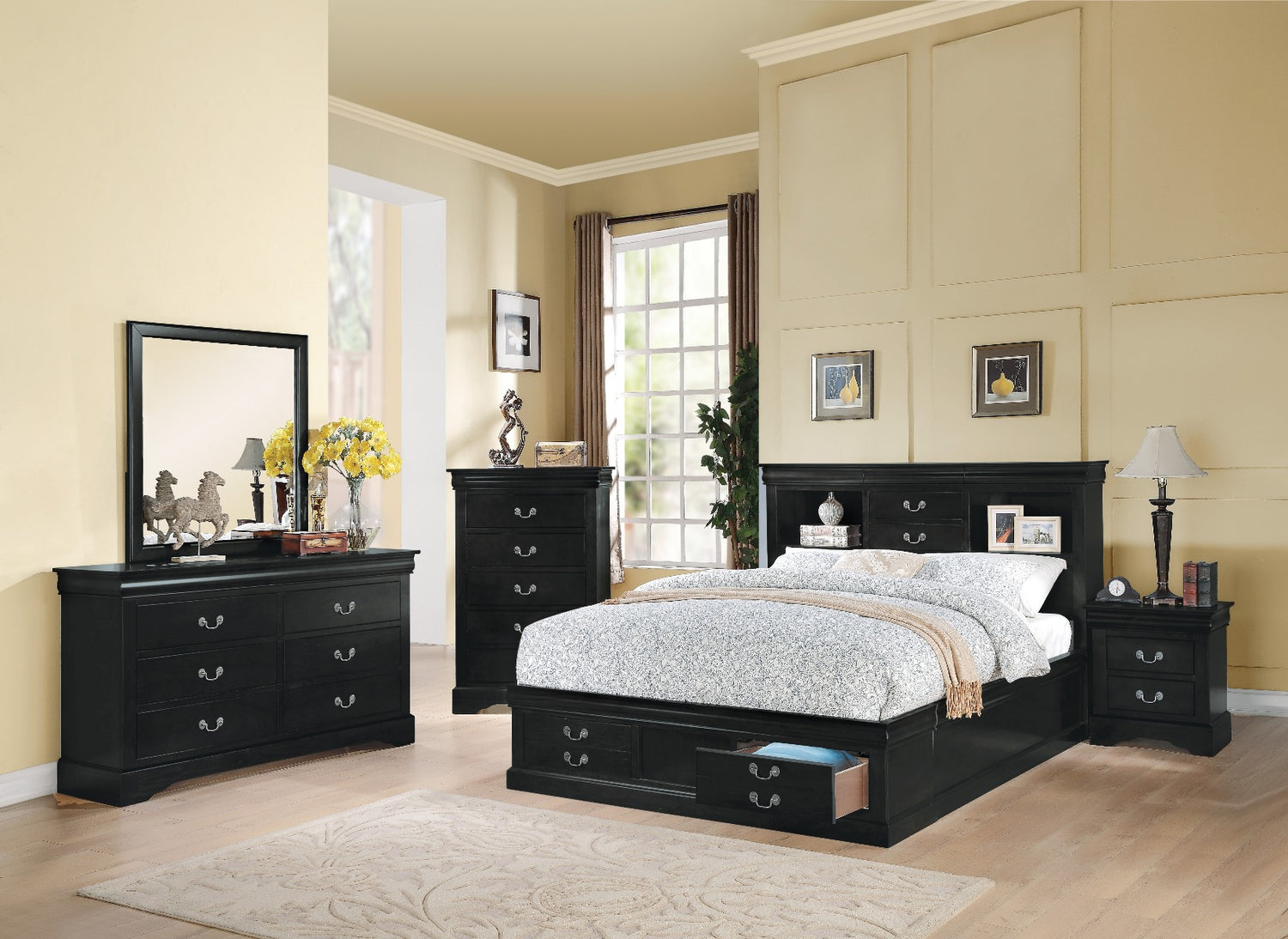 Acme - Louis Philippe III Queen Bed W/Storage 24390Q Black Finish