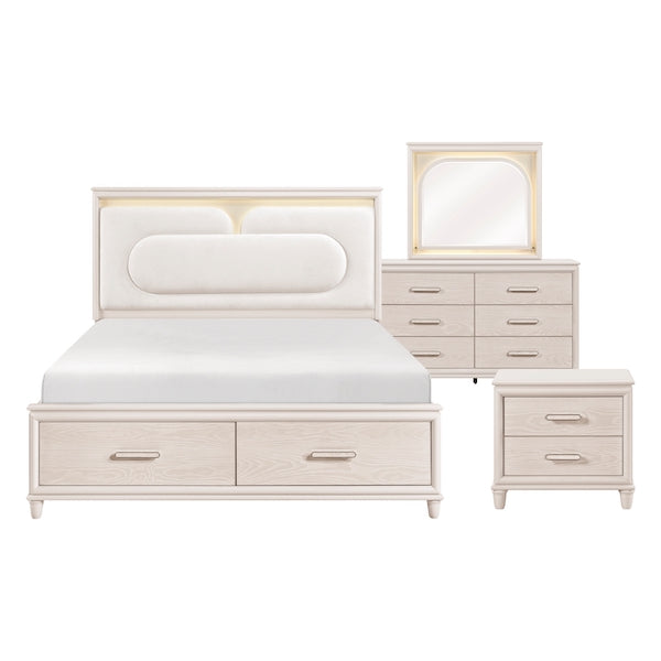 2451 Montrose White Bedroom Set with LED Headboard & Storage – Modern Design