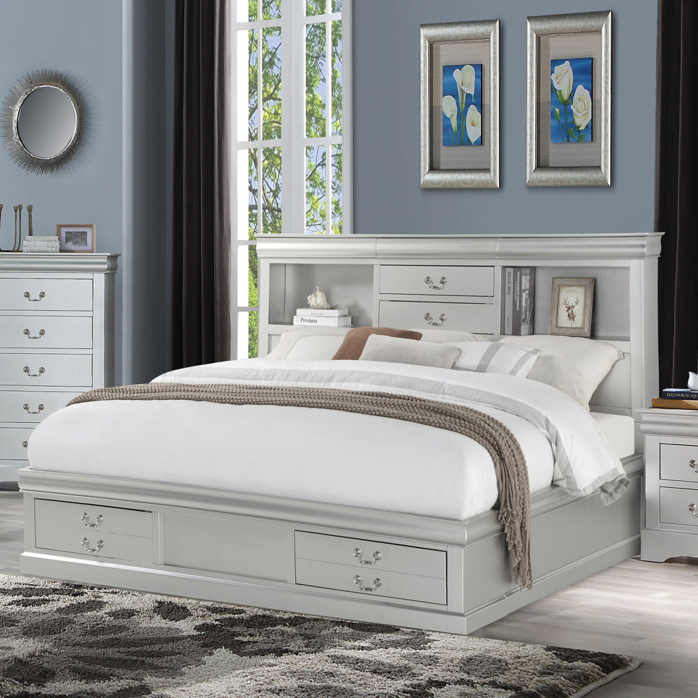 Acme - Louis Philippe III Queen Bed W/Storage 24920Q Platinum Finish