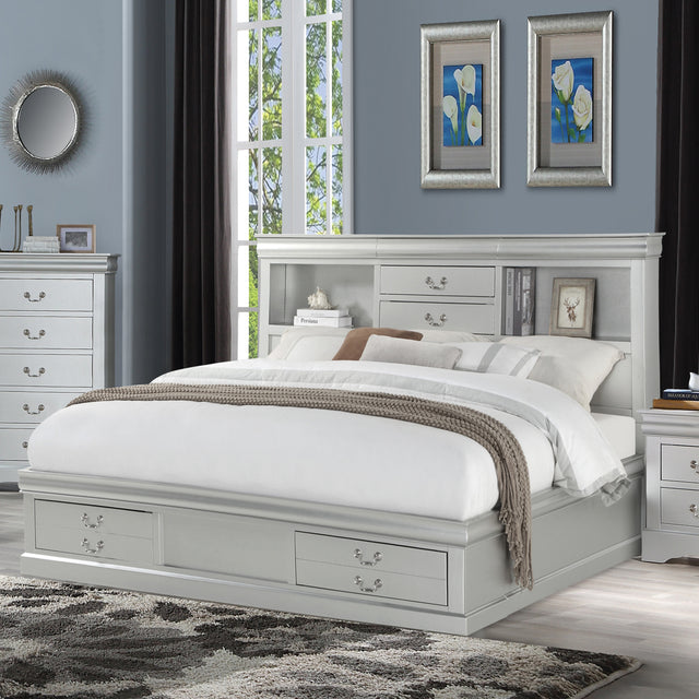 Acme - Louis Philippe III Queen Bed W/Storage 24920Q Platinum Finish