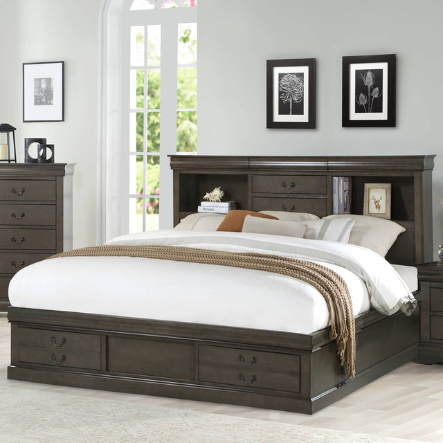 Acme - Louis Philippe III EK Bed W/Storage 24927EK Dark Gray Finish