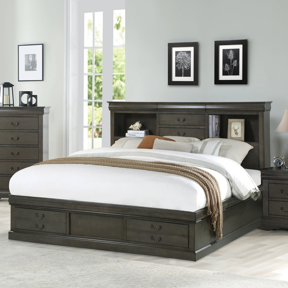 Acme - Louis Philippe III Queen Bed W/Storage 24930Q Dark Gray Finish