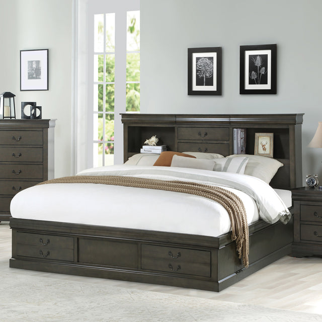 Acme - Louis Philippe III Queen Bed W/Storage 24930Q Dark Gray Finish