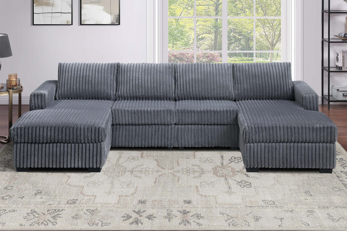 Dark Gray Finish 3pc U-Shaped Sectional Set Cushion Back Armless Chairs Right Arm And Left Arm Chaise Primary Living Room Comfortable For 4 People - sold by Home Elegance USA