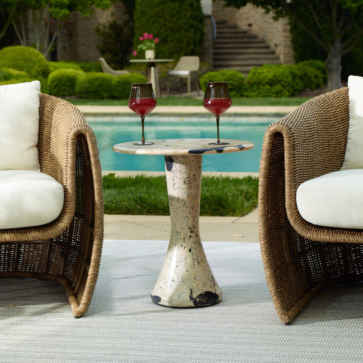 Cadas Indoor-Outdoor Stone Side Table - Black / White by Uttermost - View 2
