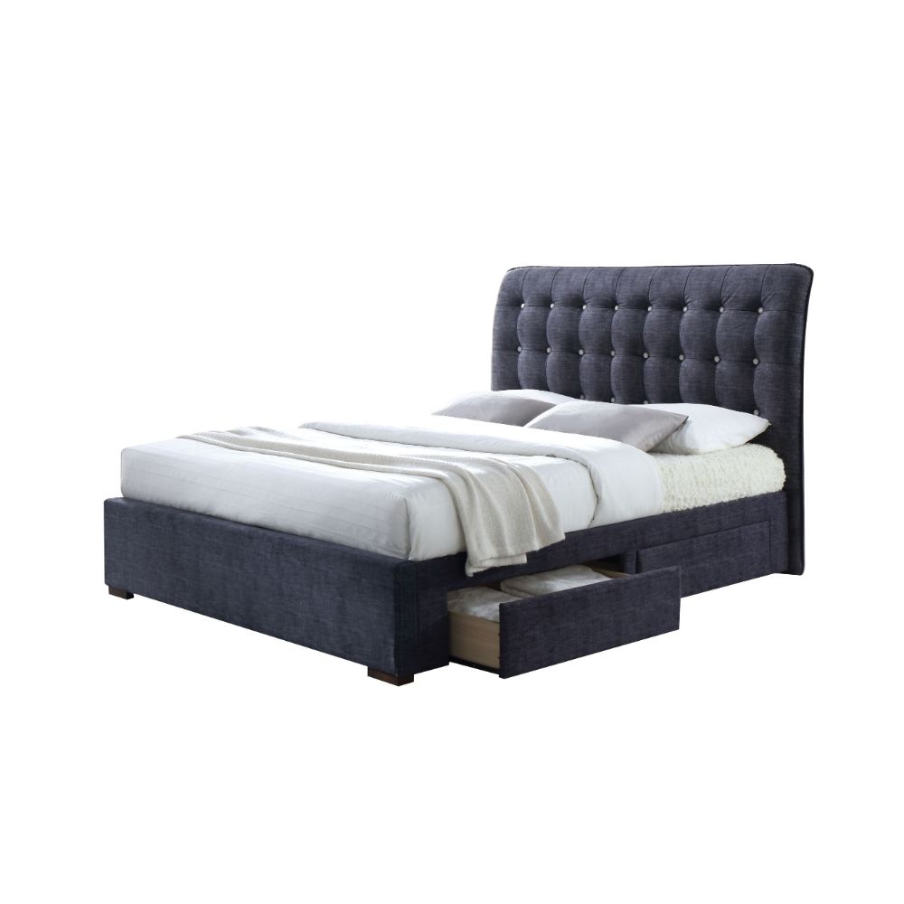 Acme - Drorit EK Bed W/Storage 25677EK Dark Gray Fabric