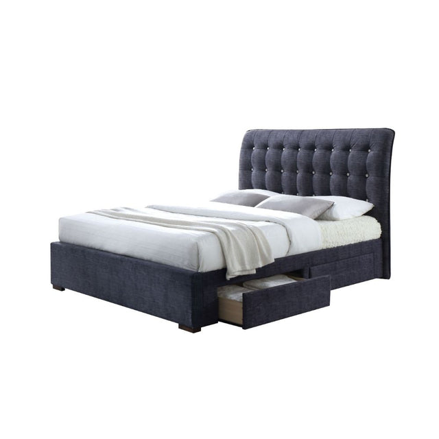 Acme - Drorit EK Bed W/Storage 25677EK Dark Gray Fabric