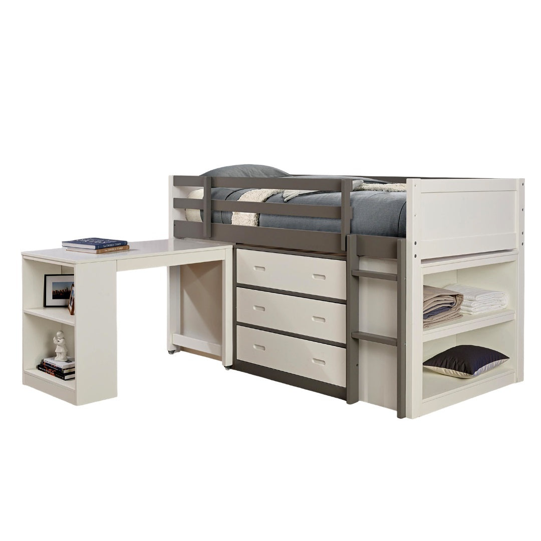 Contemporary Style Twin Bunk Bed Open Shelves Nesting Desk 3 Drawers White And Gray Finish Bedroom Furniture - sold by Home Elegance USA
