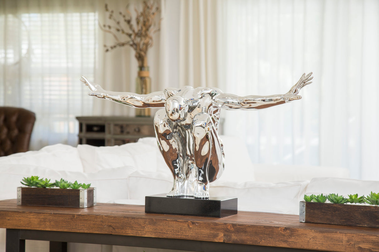 Gran escultura de resina de hombre saludando // Cromo | Finesse
