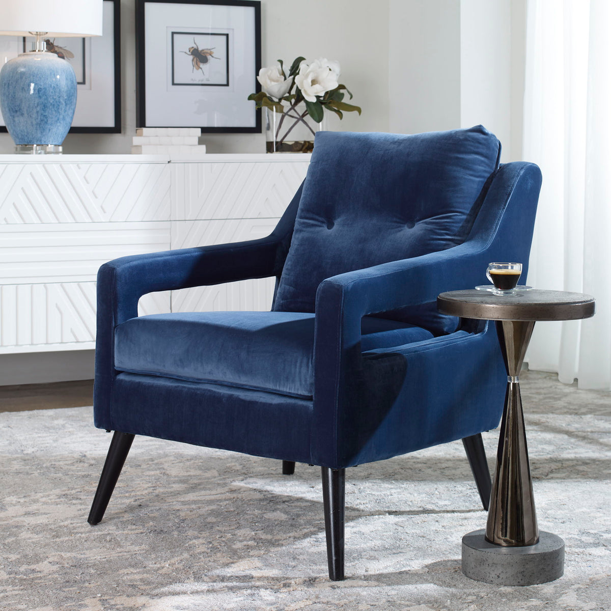 O'Brien Velvet Armchair - Blue / Black by Uttermost - View 2