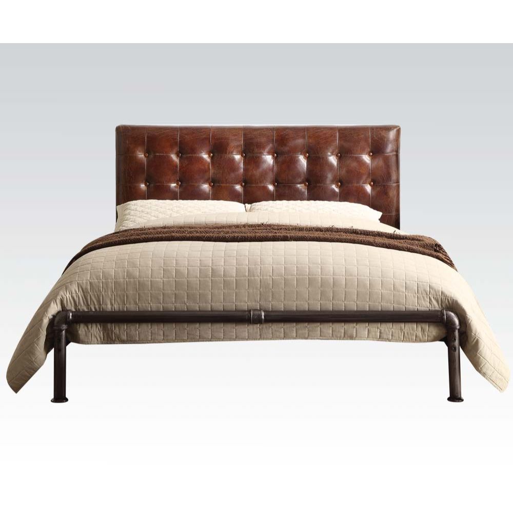 Brancaster Queen Bed 26210Q Vintage Brown Top Grain Leather | Acme | Home Elegance USA