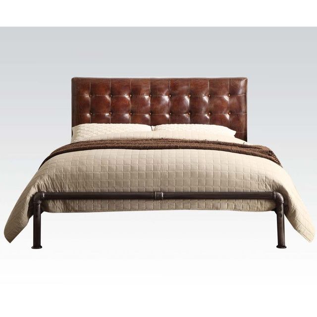 Brancaster Queen Bed 26210Q Vintage Brown Top Grain Leather | Acme | Home Elegance USA