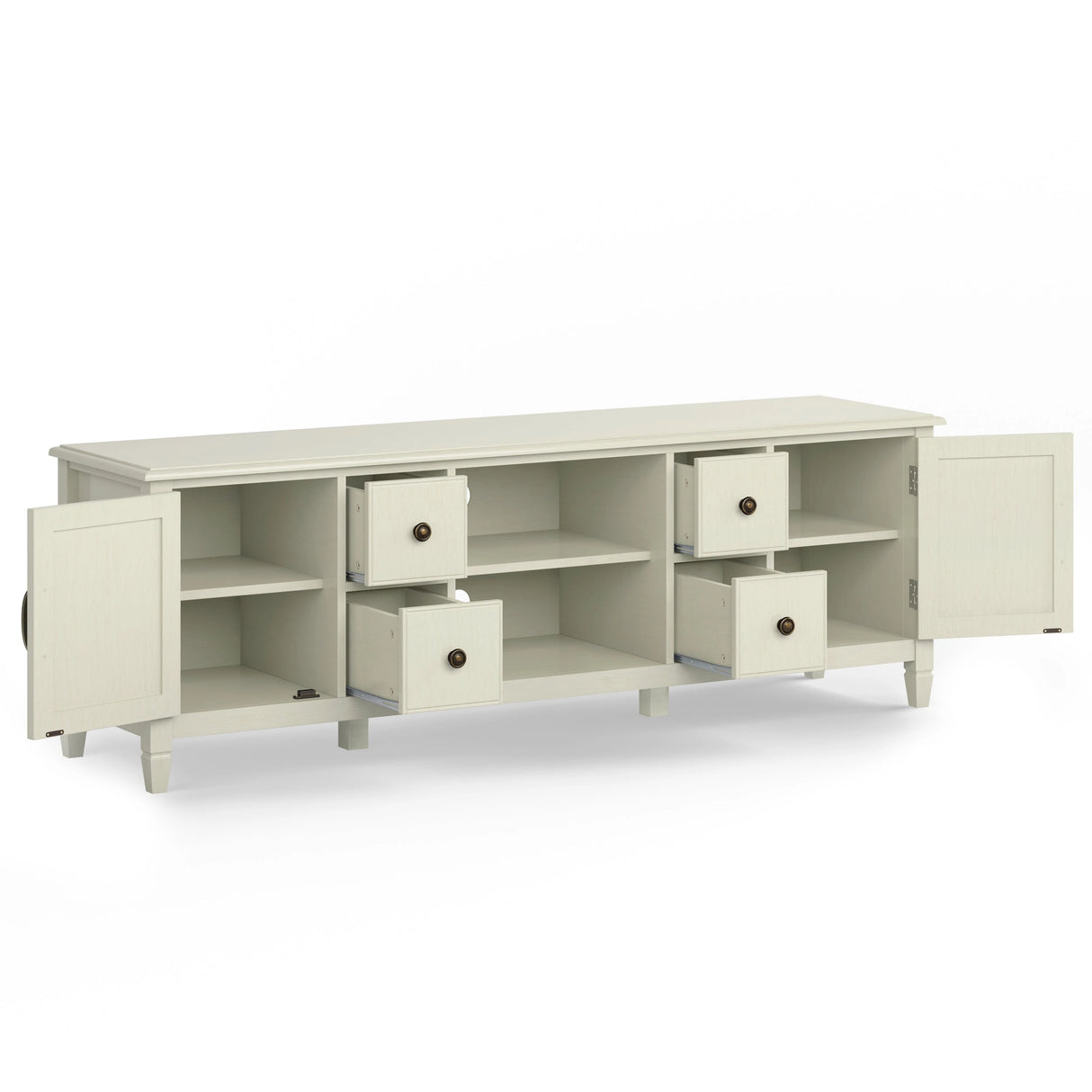 Connaught 72 inch Wide Solid Wood TV Stand in Antique White For TVs up to 80 inches - sold by Home Elegance USA