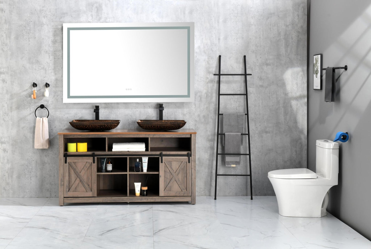 60in. W x 48 in. H LED Lighted Bathroom Wall Mounted Mirror with High Lumen+Anti - Fog Separately Control bedroom full - length mirror bathroom led mirror hair salon mirror | Home Elegance USA