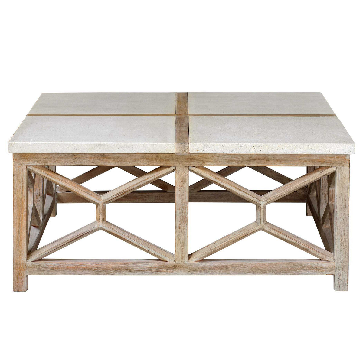 Catali Stone Coffee Table White & Light Brown - White / Light Brown by Uttermost - View 5